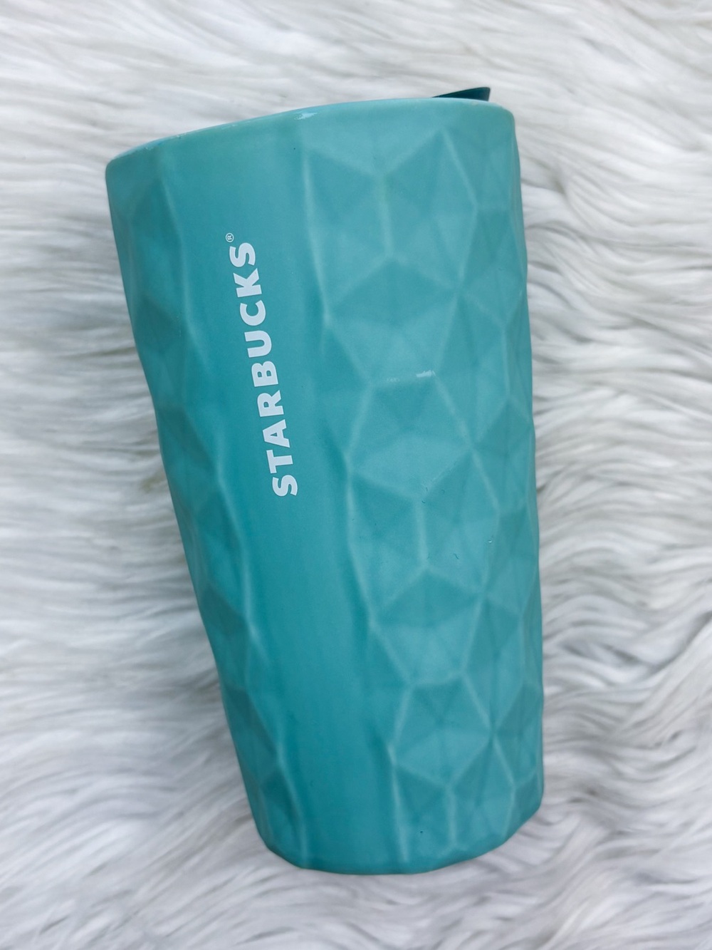 Starbucks 2020 Blue Geometric Ceramic Travel Mug Cup 12oz Textured Coffee Tea